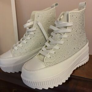 Madden Girl White Rhinestone High-Top Sneakers
